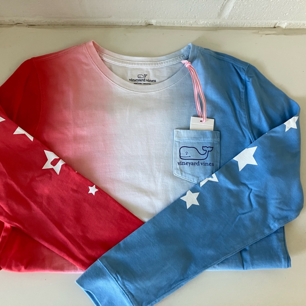 Vineyard Vines Red and Blue Patriotic Ombre Kids xl Shirt (nwt)